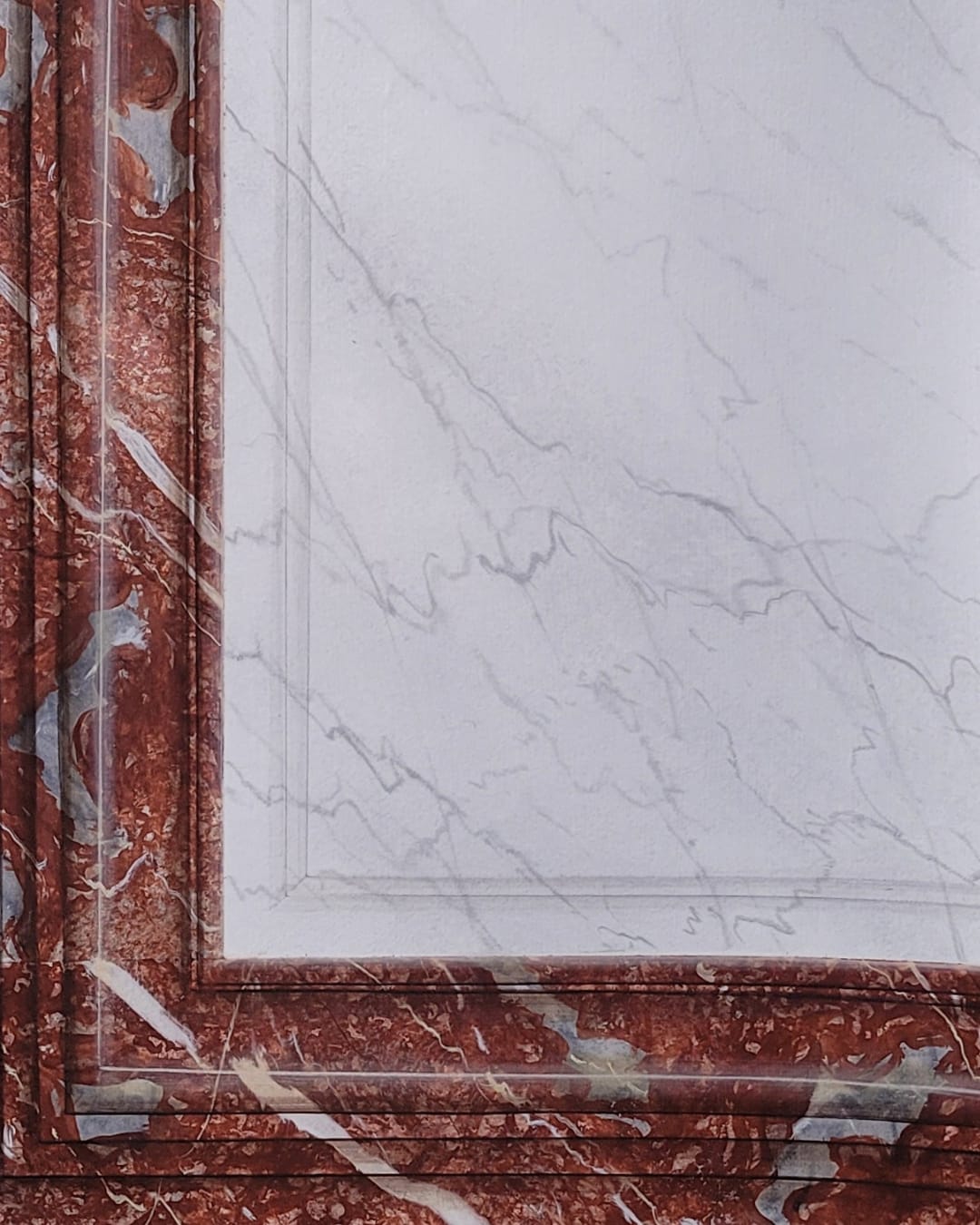 Faux marbre rouge royal et blanc veiné — Adeline François, peintre en décor